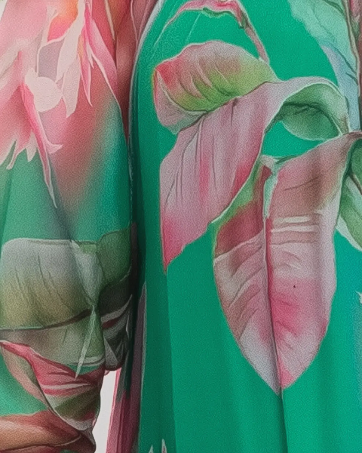 Rochie de vara din matase verde crud cu imprimeuri florale [3]