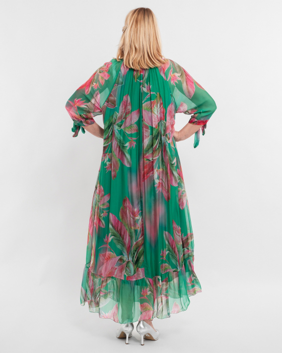 Rochie de vara din matase verde crud cu imprimeuri florale [2]