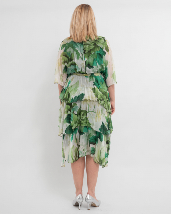 Rochie de vara din matase verde, cu volane si bust petrecut [2]