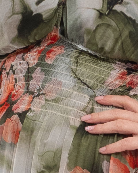 Rochie de vara verde inchis din matase cu anchior si maneci largi [3]