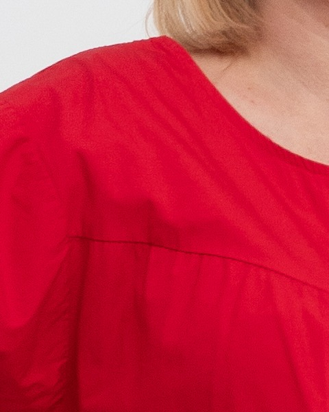 Rochie de zi casual roșie, midi, cu volane pe diagonală [3]