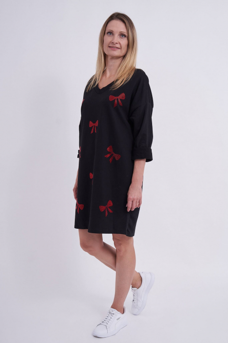 Rochie din bumbac cu imprimeu de fundite rosii, realizat din strasuri [1]