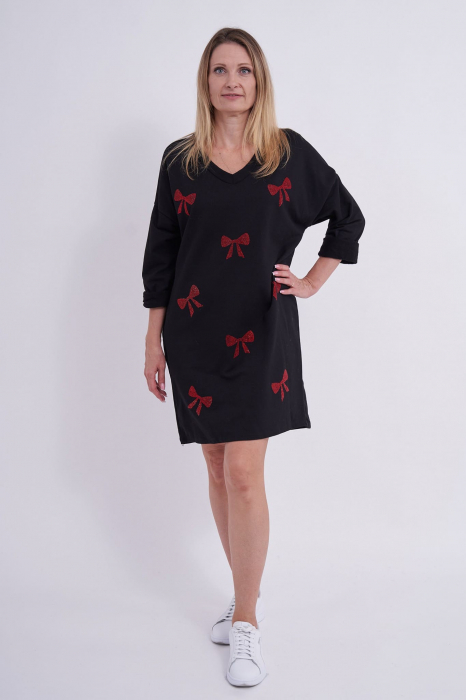 Rochie din bumbac cu imprimeu de fundite rosii, realizat din strasuri [2]