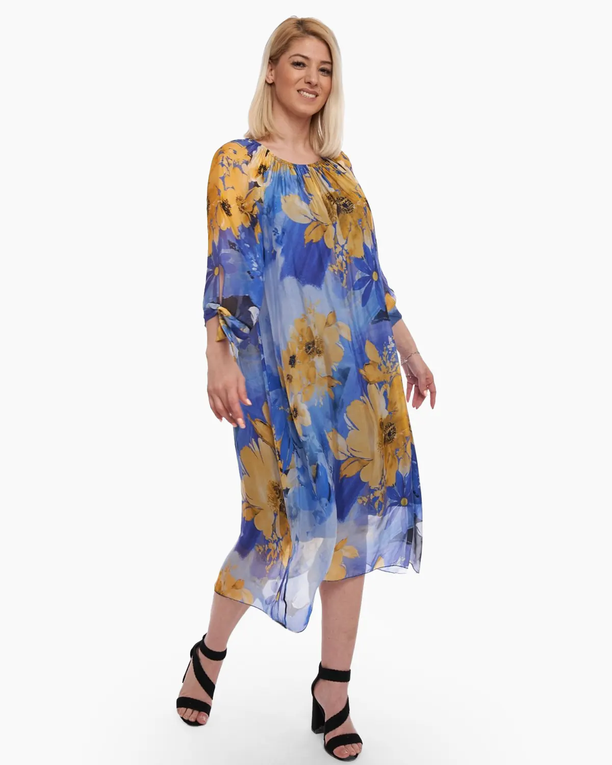 Rochie din matase cu flori albastra [2]