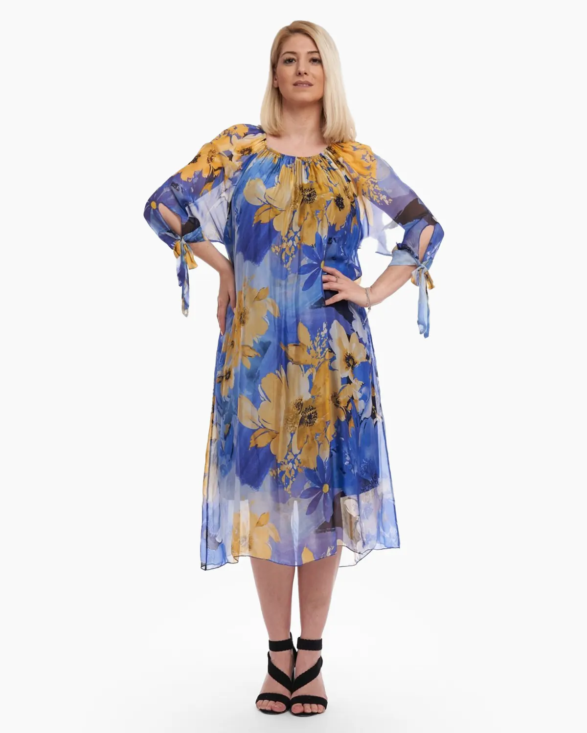 Rochie din matase cu flori albastra [1]