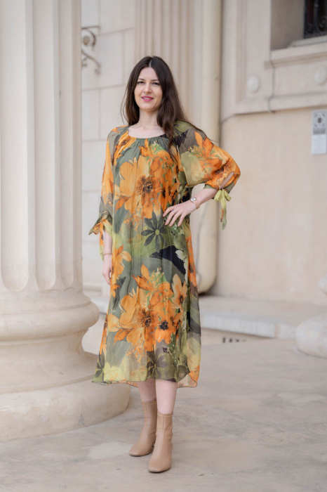 Rochie din matase cu flori mustar [2]