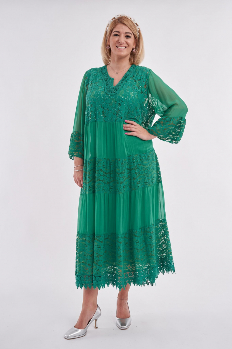 Rochie din matase dantelata verde [2]