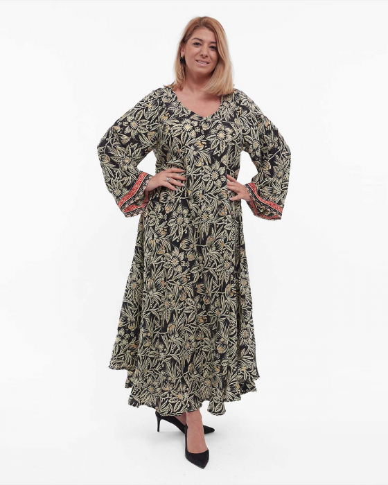 Rochie din mătase neagră maxi boho cu imprimeu floral [3]