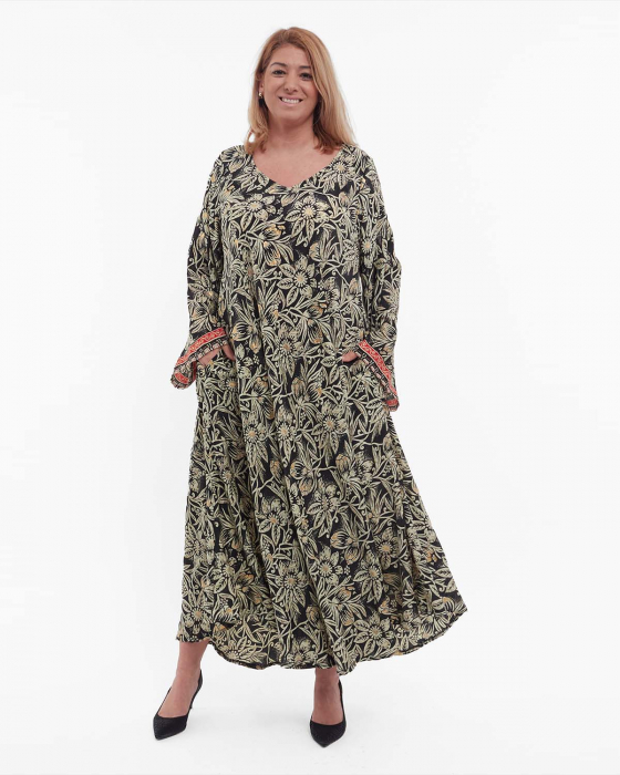 Rochie din mătase neagră maxi boho cu imprimeu floral [1]