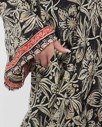 Rochie din mătase neagră maxi boho cu imprimeu floral [4]
