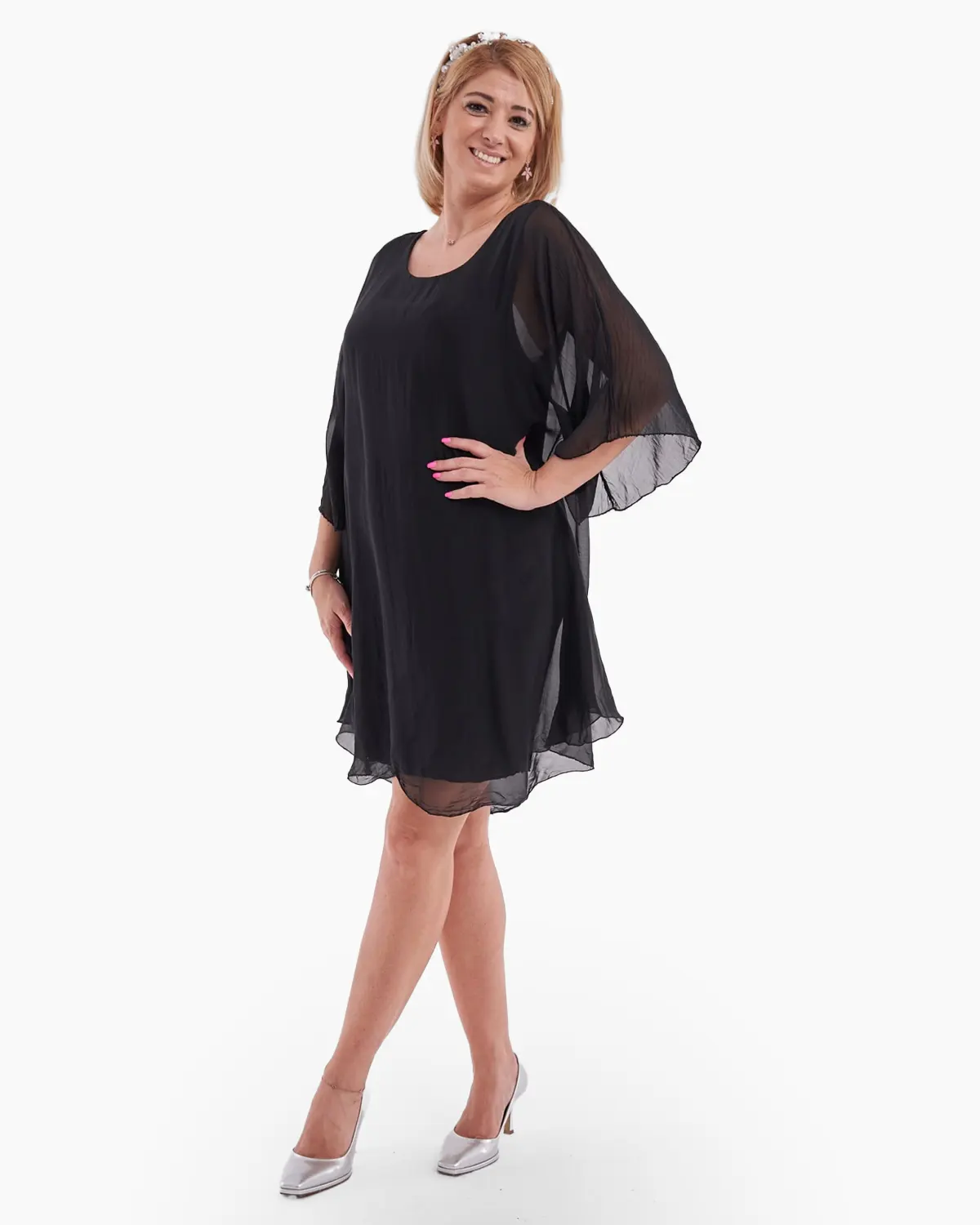 Rochie din matase si vascoza ,neagra fermecatoare [3]