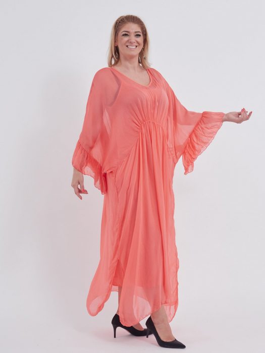 Rochie eleganta de efect, roz piersica [2]