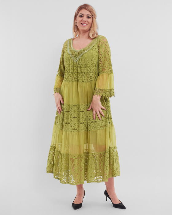 Rochie galben mustar, cu matase si dantela [2]