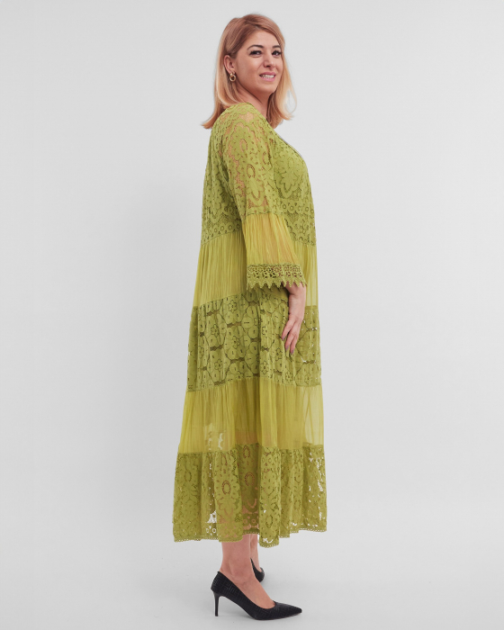 Rochie galben mustar, cu matase si dantela [3]