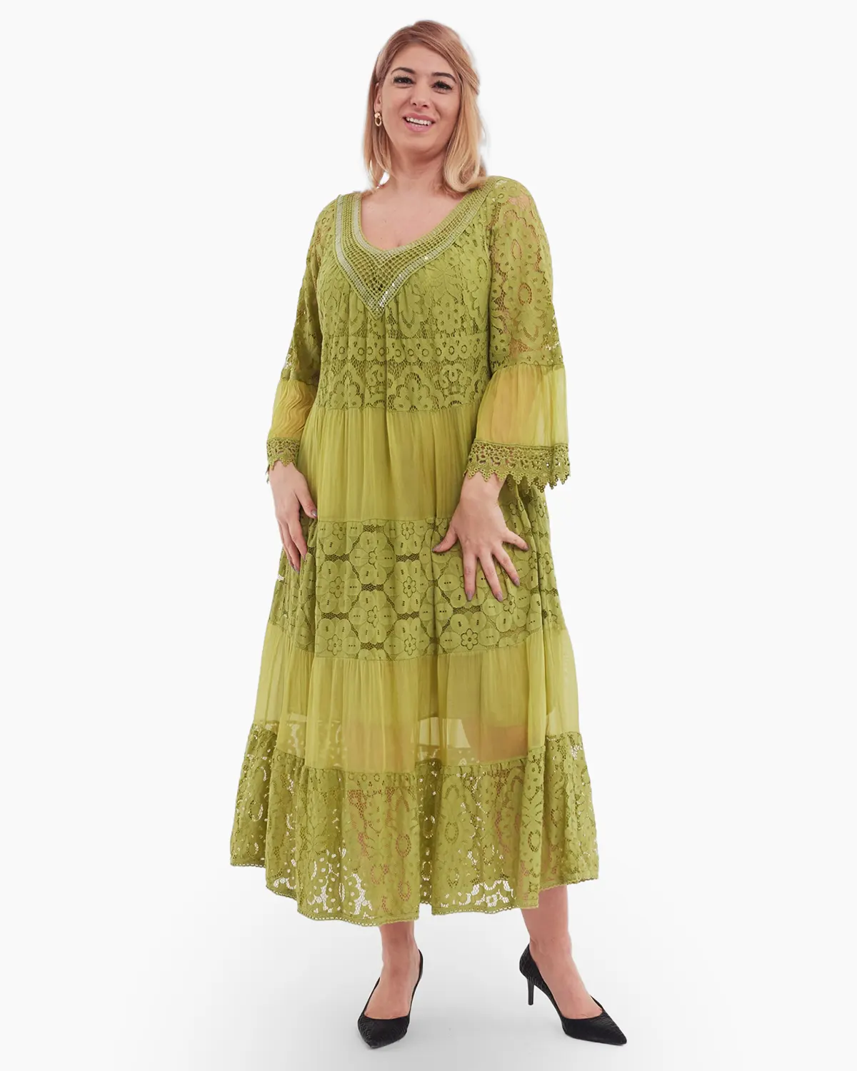 Rochie galben mustar, cu matase si dantela [2]