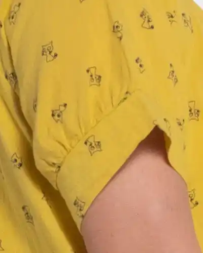 Rochie galbenă midi din bumbac cu imprimeu artistic și croială amplă [4]