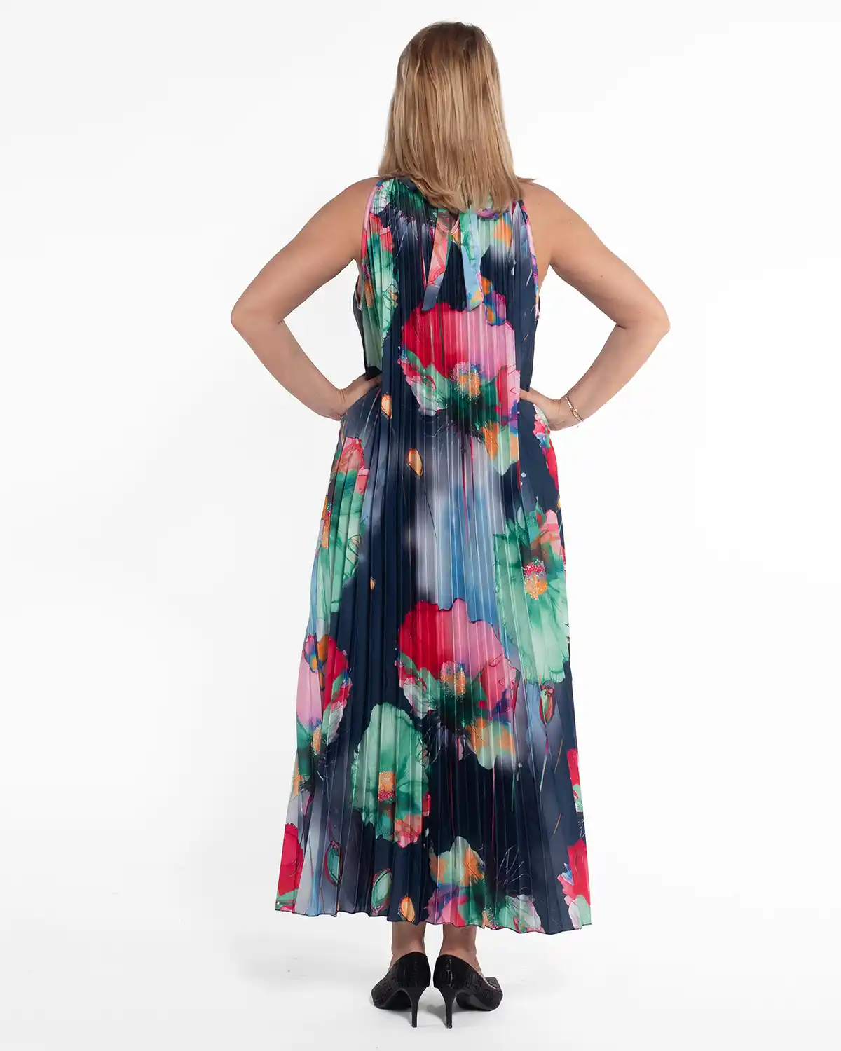 Rochie glam maxi bleumarin plisată cu imprimeu floral [2]