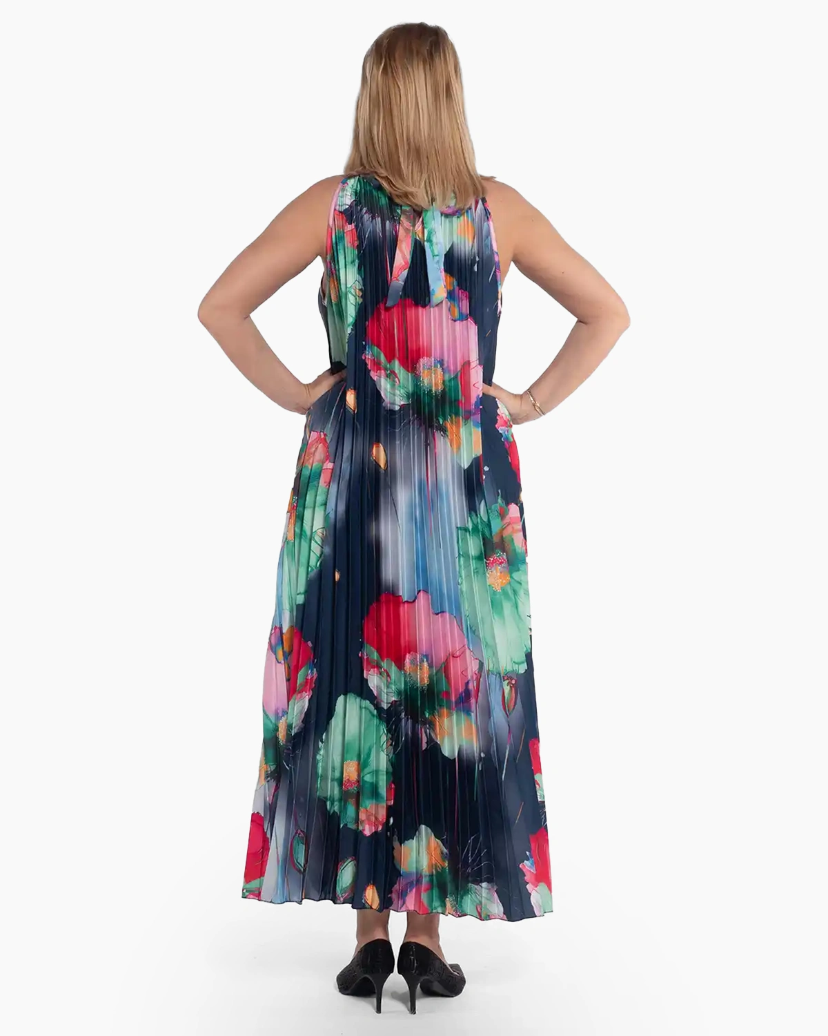 Rochie glam maxi bleumarin plisată cu imprimeu floral [2]