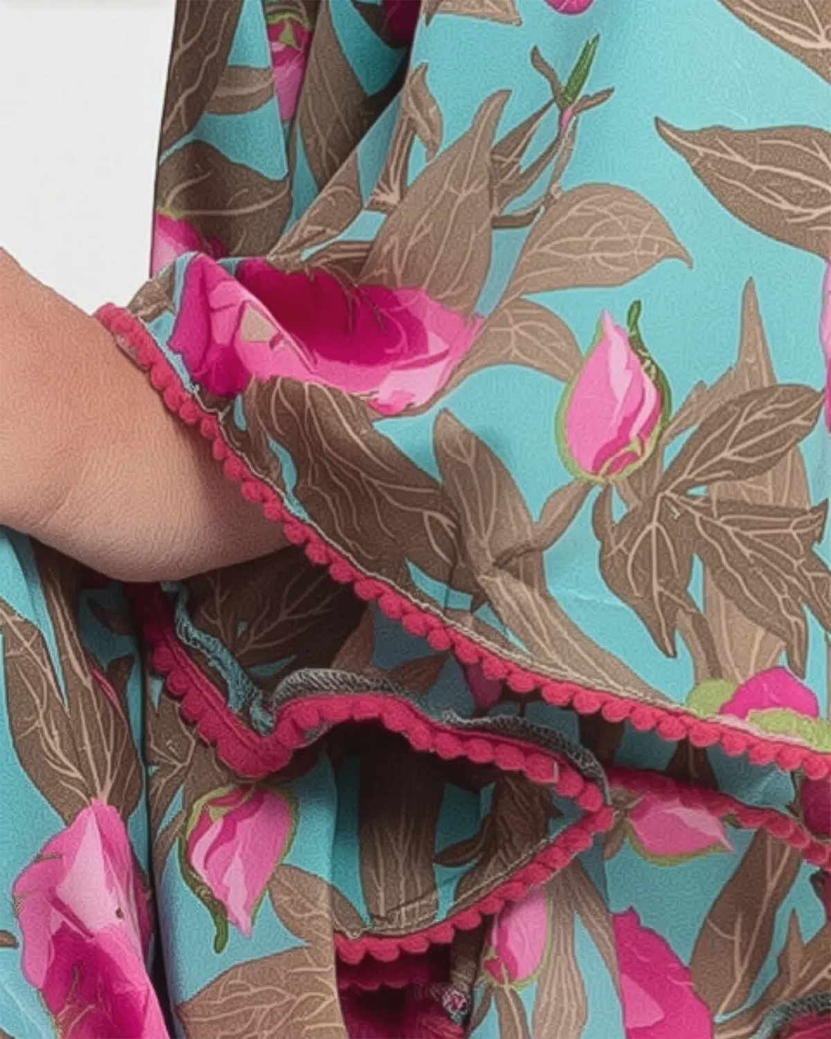 Rochie kimono din mătase turcoaz cu volane și umeri lați [4]