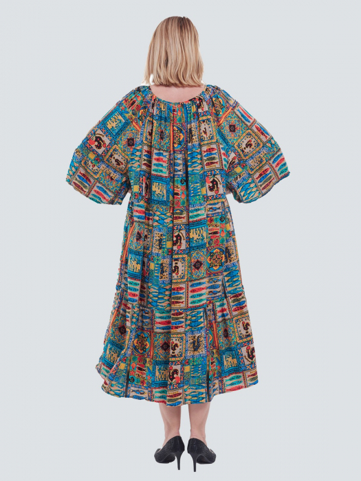 Rochie lungă boho multicolora chic cu volane, ciucuri și maneci evazate [3]