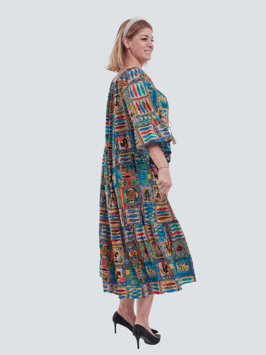 Rochie lungă boho multicolora chic cu volane, ciucuri și maneci evazate [4]