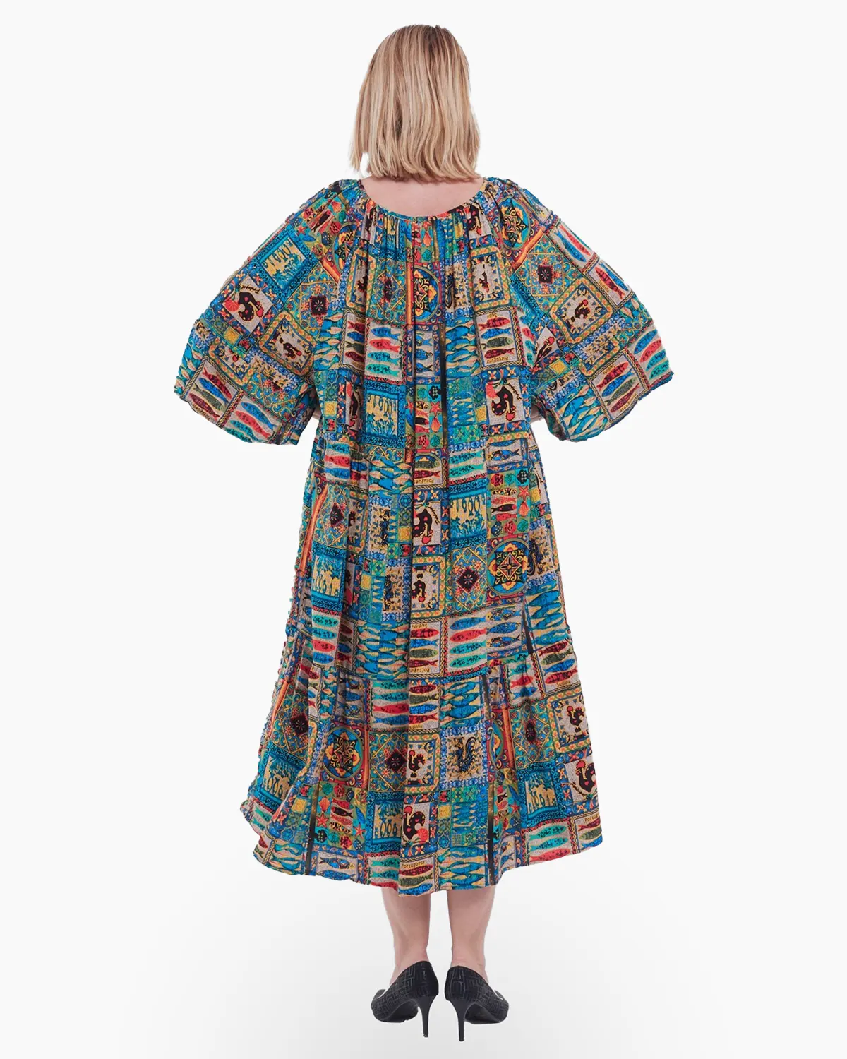 Rochie lungă boho multicolora chic cu volane, ciucuri și maneci evazate [3]