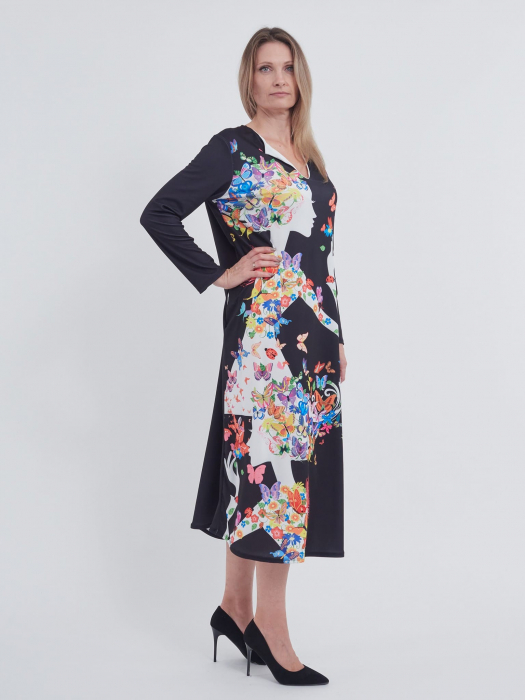Rochie lunga, croi drept cu imprimeu abstract "feminin natura" [2]