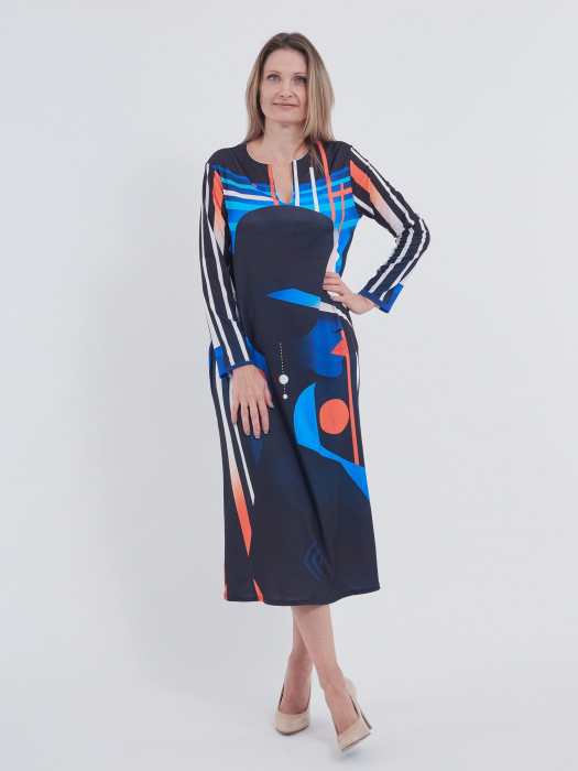 Rochie lunga, croi drept cu imprimeu abstract "profil feminin" [1]