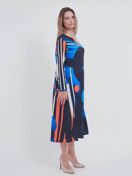 Rochie lunga, croi drept cu imprimeu abstract "profil feminin" [2]