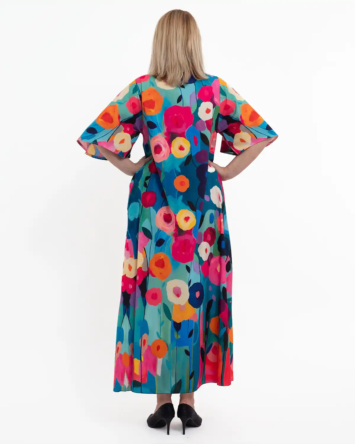 Rochie lungă de vară multicoloră cu imprimeu floral [2]
