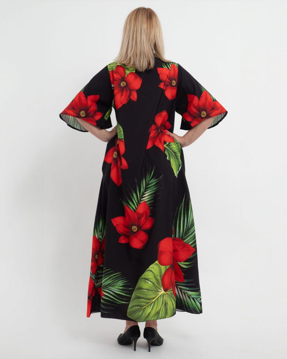 Rochie lungă de vară neagră cu imprimeu floral [2]