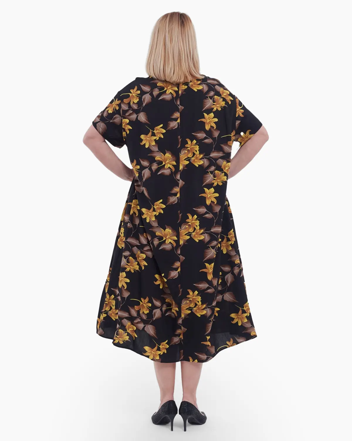 Rochie lunga de vara vaporoasa cu imprimeu floral delicat maneci scurte si buzunare ascunse din viscoza fluida stil casual negru [2]