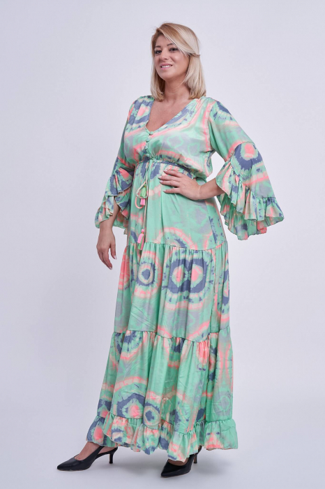Rochie lunga din matase indiana, fond vernil [2]