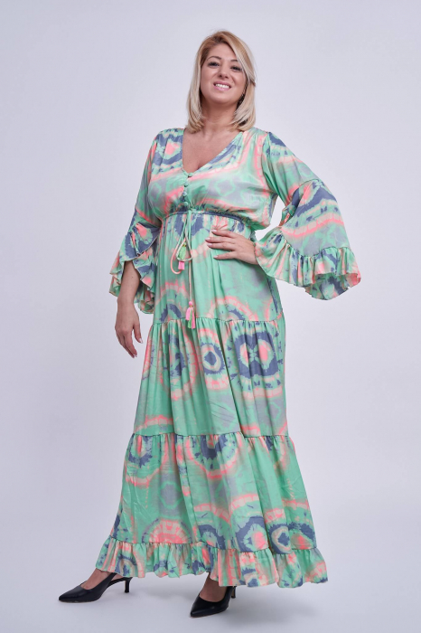Rochie lunga din matase indiana, fond vernil [1]