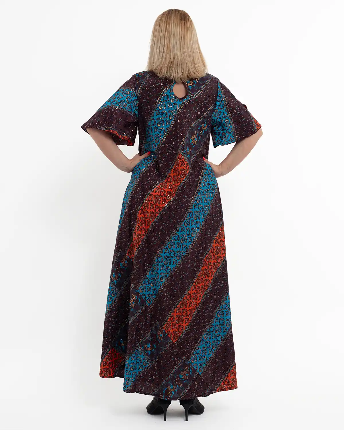 Rochie lungă din mătase multicoloră croi A [2]