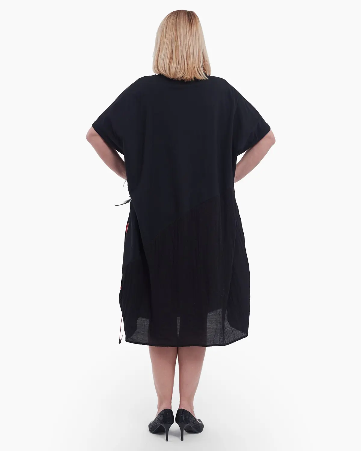 Rochie lunga eleganta casual de vara din bumbac cu umeri cazuti croi A-line lejer si imprimeu floral delicat in partea inferioara negru rosu [2]