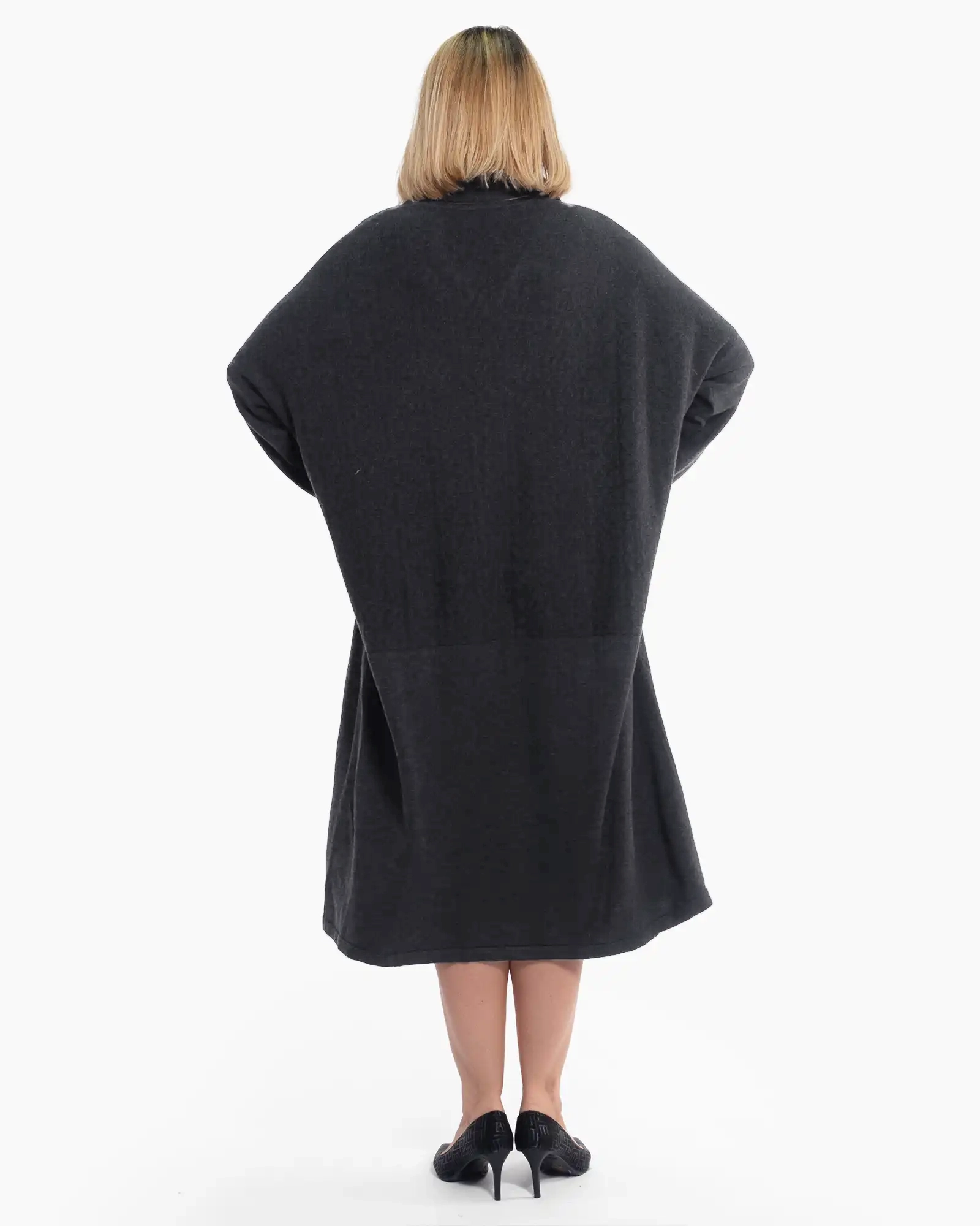 Rochie lungă gri din tricot de lână, cu eșarfă asortată [3]