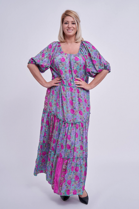 Rochie lunga indiana cu volane ample, imprimeu floral [2]