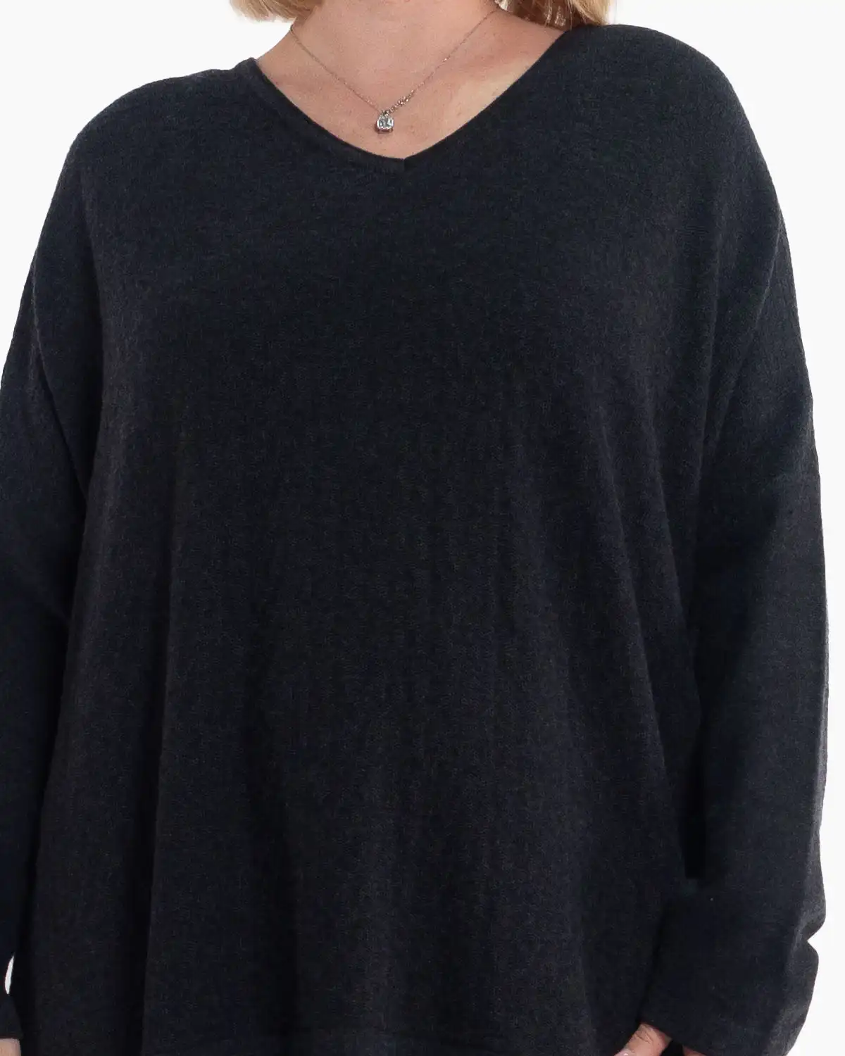Rochie lungă neagră din tricot de lână, cu eșarfă asortată [5]