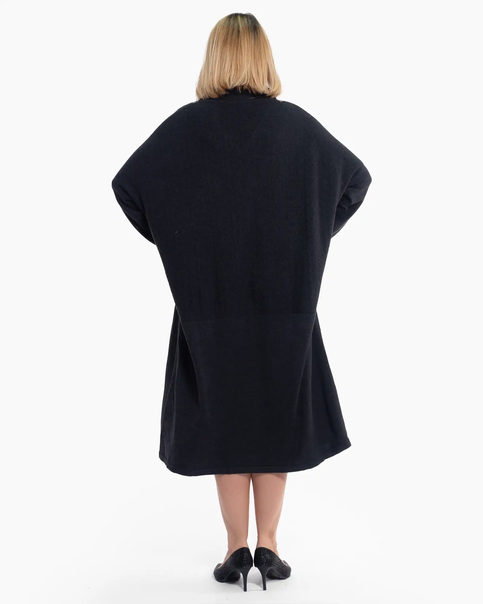 Rochie lungă neagră din tricot de lână, cu eșarfă asortată [2]