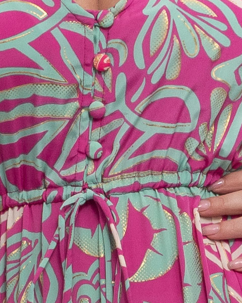 Rochie lungă roz din mătase indiană cu imprimeu floral [3]