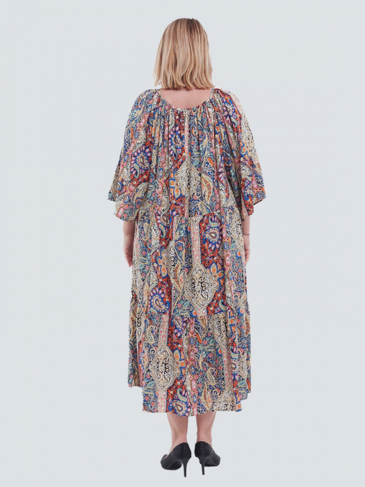 Rochie lungă roz stil boho cu decolteu pătrat, volane și imprimeu mandala [3]