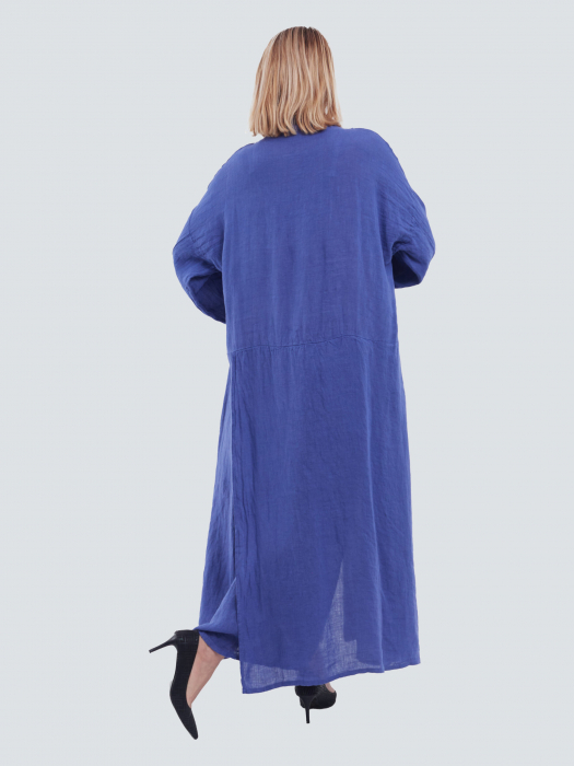 Rochie lunga tip camasa din in cu nasturi, indigo breeze [3]