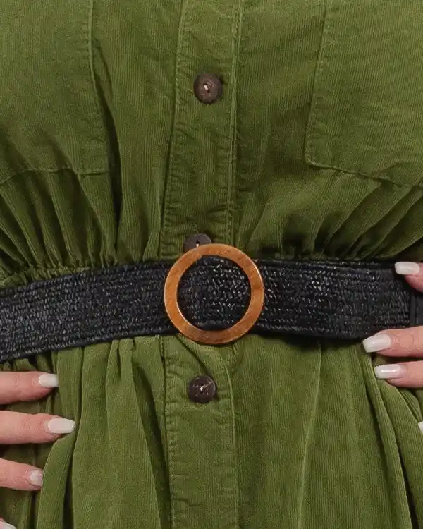Rochie lungă tip cămașă din raiat cu curea elastică, verde [3]