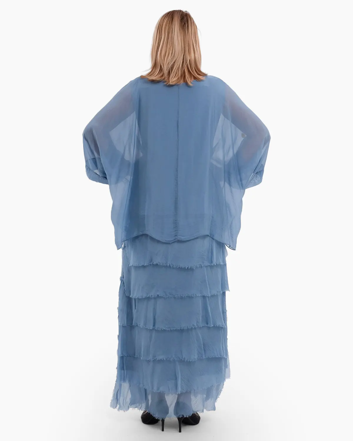Rochie matase albastru pastel cu volane si un overlay elegant [3]