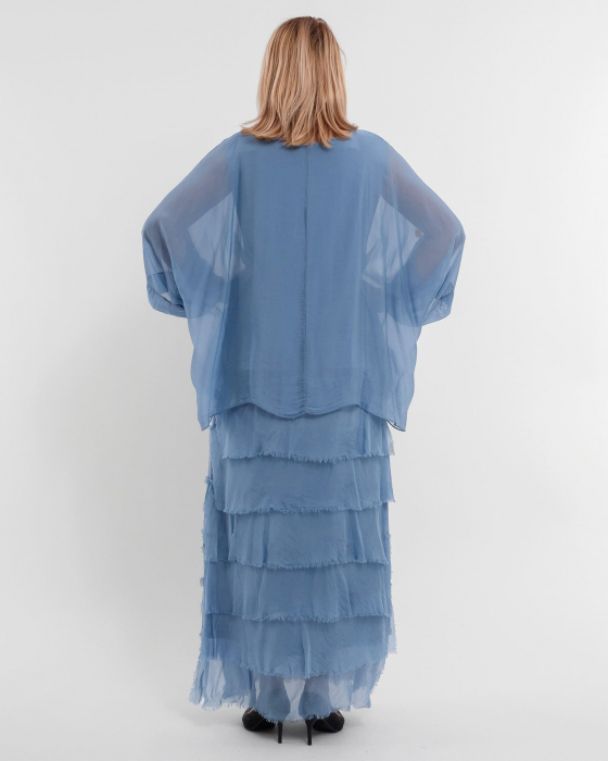 Rochie matase albastru pastel cu volane si un overlay elegant [3]