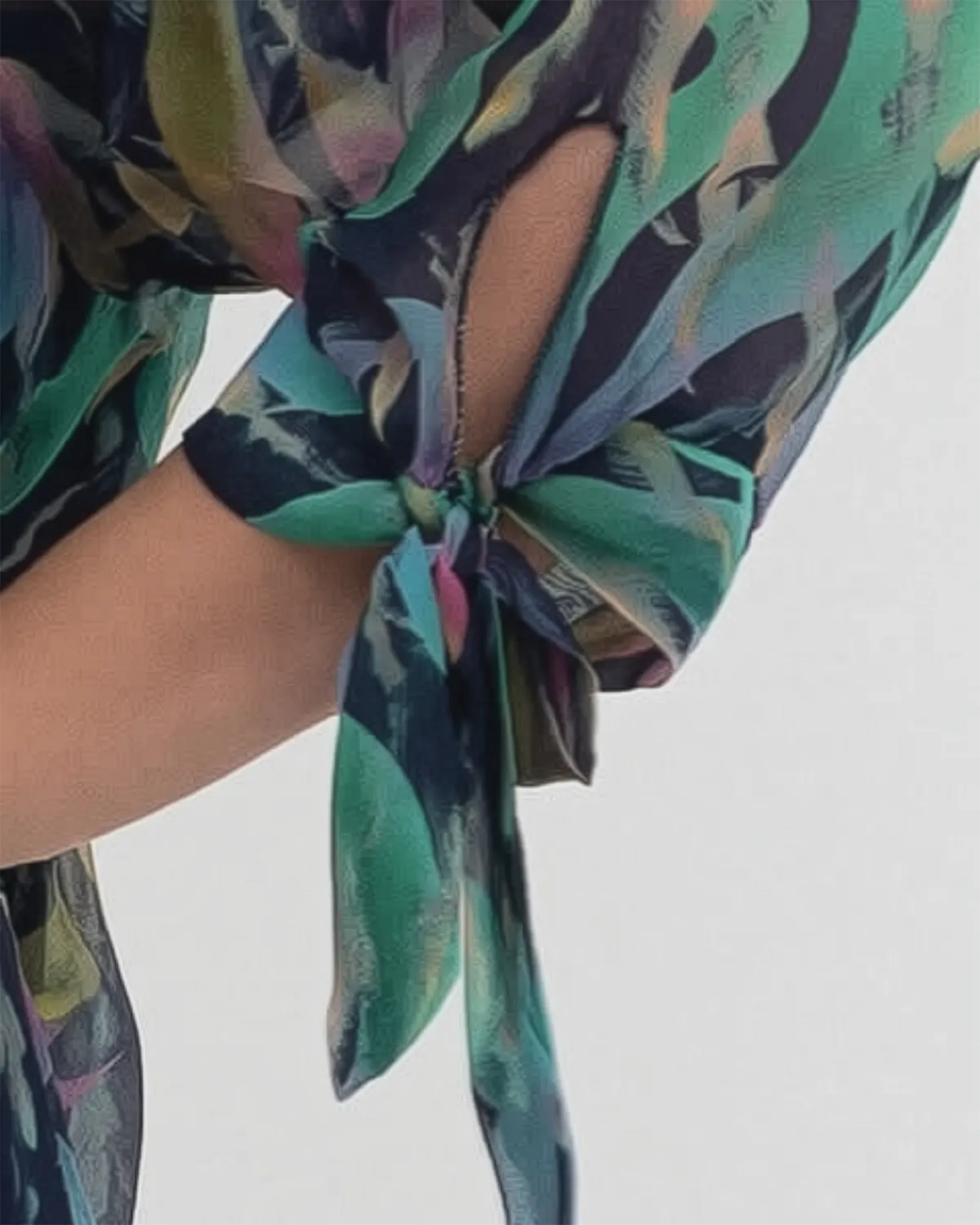Rochie matase bleumarin, cu imprimeu abstract verde-galben-ciclam [2]