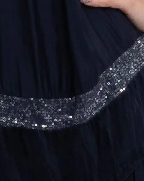 Rochie matase bleumarin din tesatura vaporosa si paiete discrete [2]