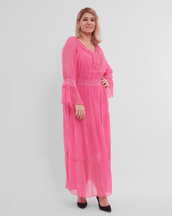 Rochie matase, fucsia, accesorizata cu detalii brodate si paiete [2]