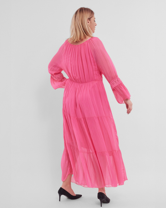 Rochie matase, fucsia, accesorizata cu detalii brodate si paiete [3]